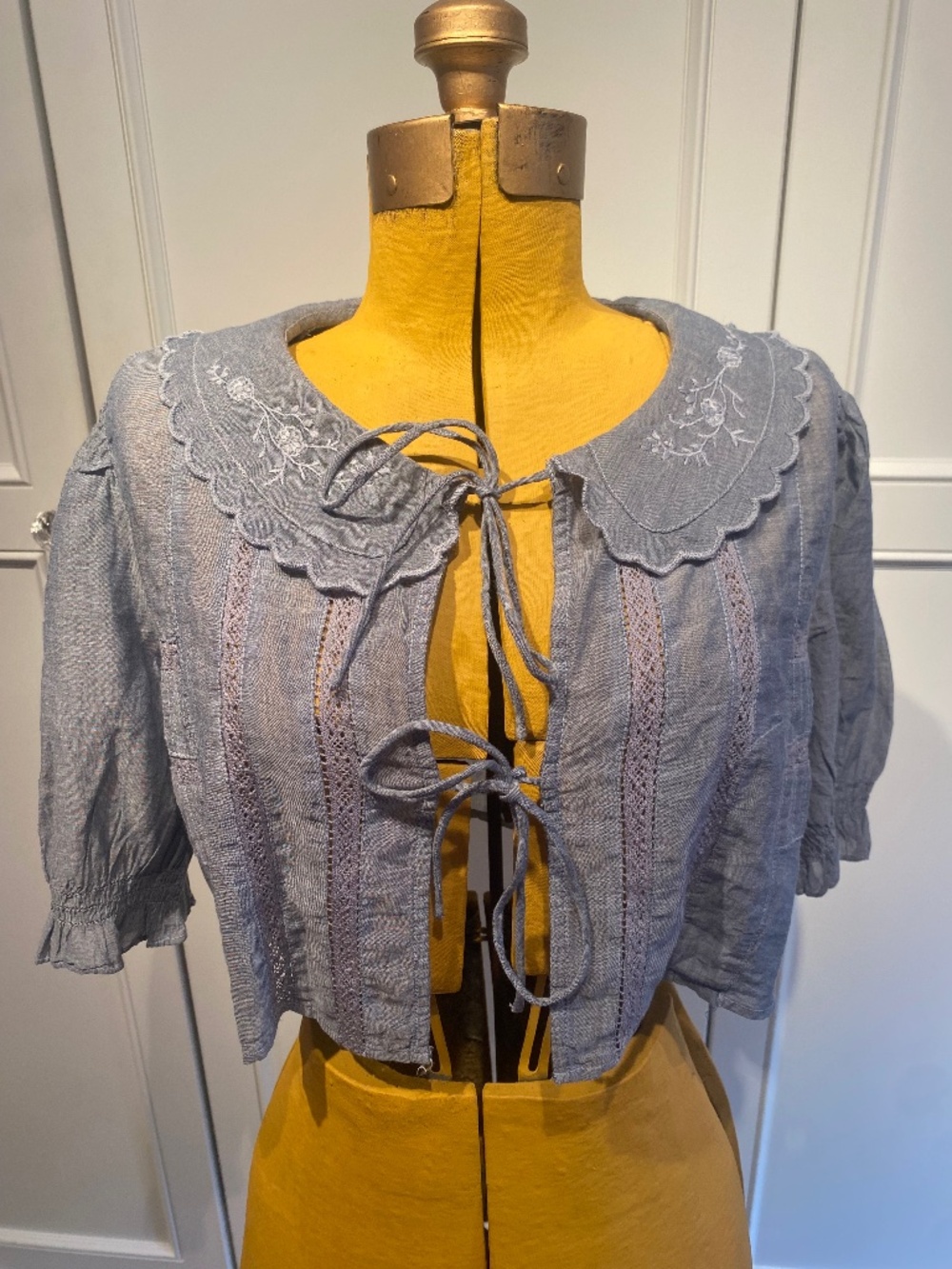Blue Tie-front Blouse